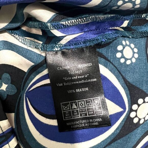Ted Baker London Women's Teal Blue Patterned Silk Cowl Neck Dress Size 2 - Picture 3 of 12